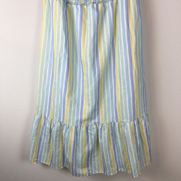 Dondolo Sam Linen Blend Dress Womens XXL Striped Smocked Ruffle Boho Peasant NEW - Picture 5 of 15